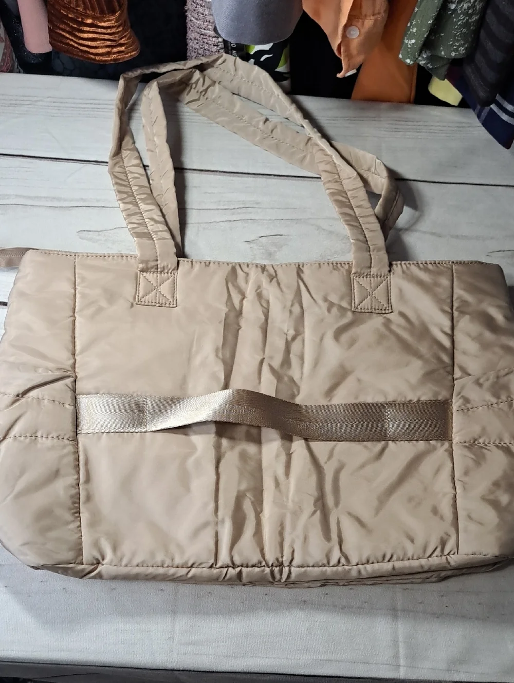 Quilted Beige Tote Laptop Travel Bag